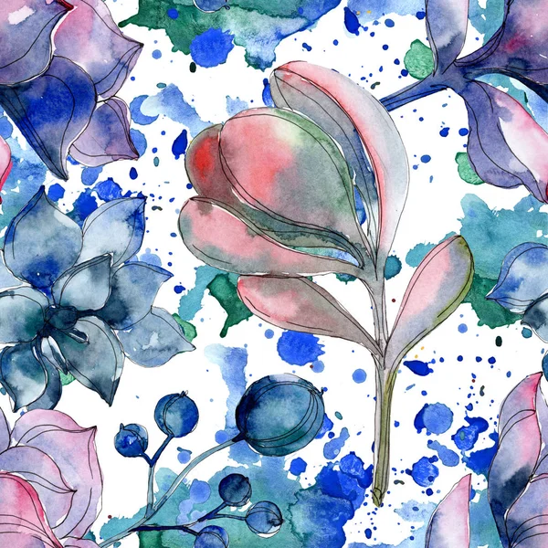Succulent Botanical Flowers Watercolor Illustration Set Seamless Background Pattern Fabric — Stock Photo, Image