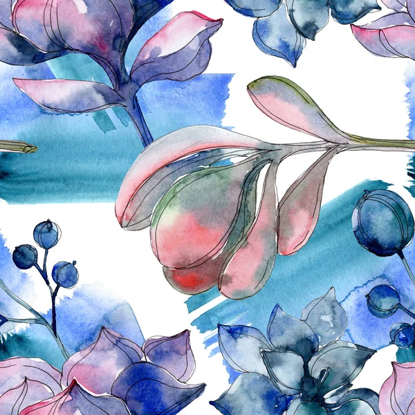 Sappige Botanische Bloemen Aquarel Illustratie Set Naadloze Achtergrondpatroon Structuur Behang — Stockfoto