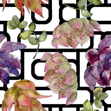 Egzotik tropik hawaiian botanik succulents. Suluboya resim kümesi. Sorunsuz arka plan deseni. Kumaş duvar kağıdı yazdırma doku.