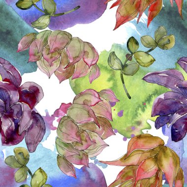 Egzotik tropik hawaiian botanik succulents. Suluboya resim kümesi. Sorunsuz arka plan deseni. Kumaş duvar kağıdı yazdırma doku.