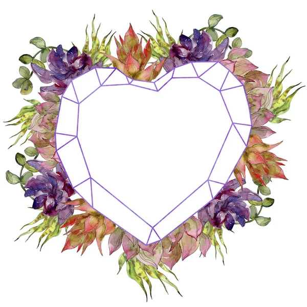 Exotic tropical botanical succulents. Watercolor background illustration set. Frame border ornament with copy space.