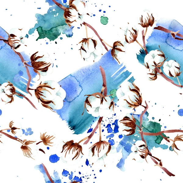 Pamut Botanikai Virágok Akvarell Illusztráció Készlet Varratmentes Háttérben Minta Anyagot — Stock Fotó