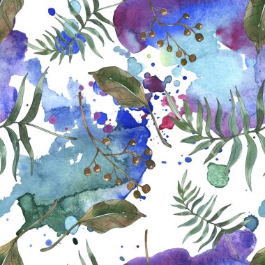 Egzotik tropik hawaiian yaz. Palm beach ağaç yaprak. Suluboya resim kümesi. Suluboya çizim moda aquarelle izole. Sorunsuz arka plan deseni. Kumaş duvar kağıdı yazdırma doku.