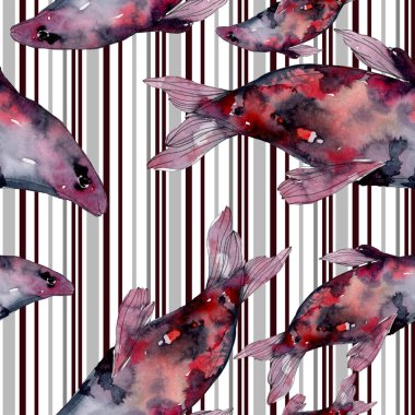 Benekli su sualtı renkli balık ayarlayın. Kızıldeniz ve egzotik balıkları içinde. Suluboya resim kümesi. Suluboya çizim moda aquarelle. Sorunsuz arka plan deseni. Kumaş duvar kağıdı yazdırma.