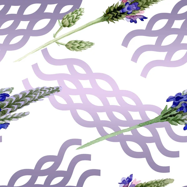 Blue violet lavender flower. Wild spring leaf wildflower isolated. Watercolor illustration set. Watercolour drawing fashion aquarelle. Seamless background pattern. Fabric wallpaper print texture.