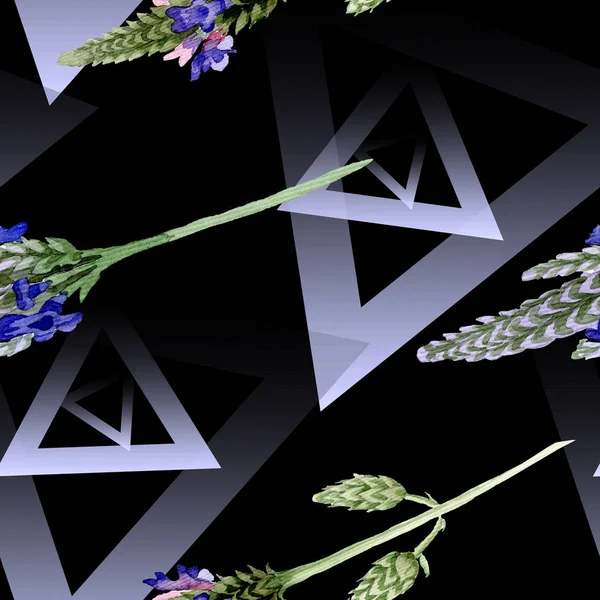 Blue violet lavender flower. Wild spring leaf wildflower isolated. Watercolor illustration set. Watercolour drawing fashion aquarelle. Seamless background pattern. Fabric wallpaper print texture.