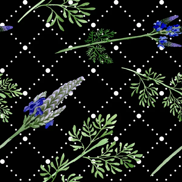 Blue violet lavender flower. Wild spring leaf wildflower isolated. Watercolor illustration set. Watercolour drawing fashion aquarelle. Seamless background pattern. Fabric wallpaper print texture.