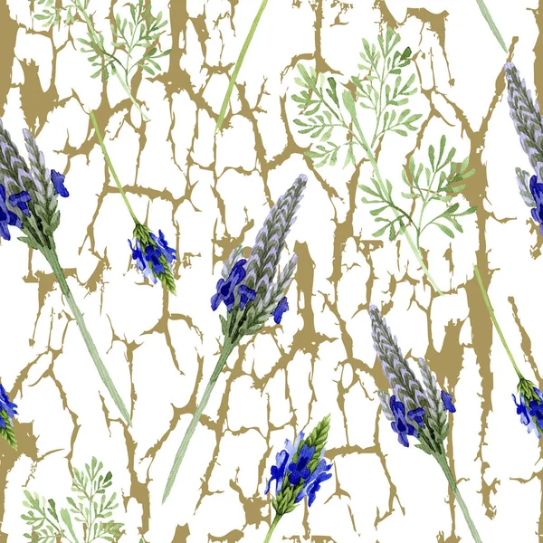Blue violet lavender flower. Wild spring leaf wildflower isolated. Watercolor illustration set. Watercolour drawing fashion aquarelle. Seamless background pattern. Fabric wallpaper print texture.