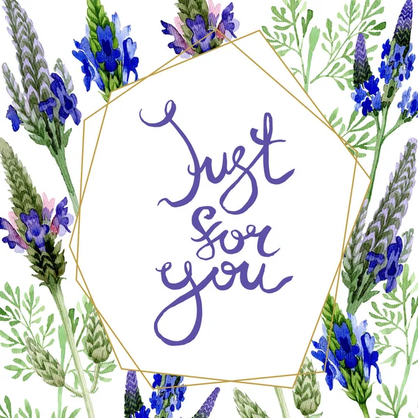 Blue violet lavender floral botanical flower. Wild spring leaf wildflower isolated. Watercolor background illustration set. Watercolour drawing fashion aquarelle. Frame border ornament square.