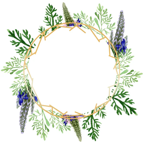 Blue violet lavender floral botanical flower. Wild spring leaf wildflower isolated. Watercolor background illustration set. Watercolour drawing fashion aquarelle. Frame border ornament square.