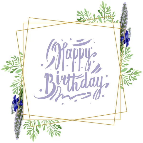 Blue violet lavender floral botanical flower. Wild spring leaf wildflower isolated. Watercolor background illustration set. Watercolour drawing fashion aquarelle. Frame border ornament square.