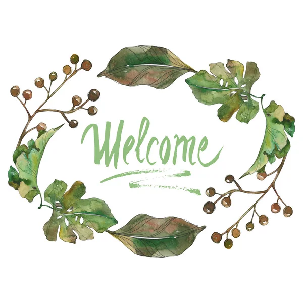 Exotic tropical hawaiian summer. Palm beach tree leaves. Watercolor background illustration set. Watercolour drawing fashion aquarelle isolated. Frame border ornament square.
