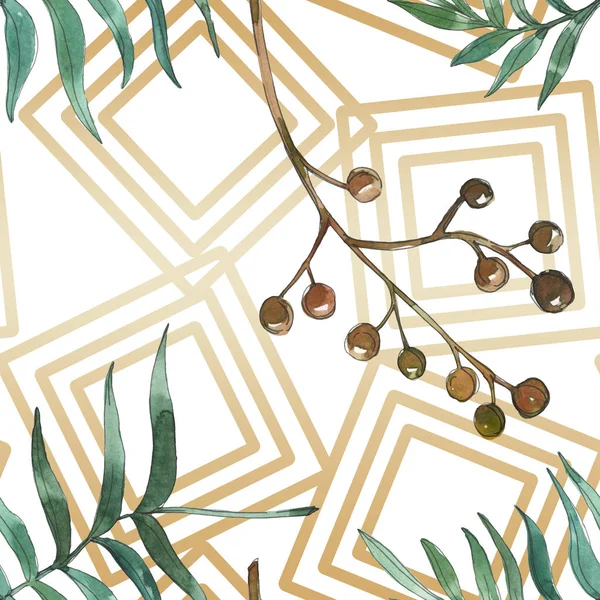 Exotic tropical hawaiian summer. Palm beach tree leaves. Watercolor illustration set. Watercolour drawing fashion aquarelle isolated. Seamless background pattern. Fabric wallpaper print texture.