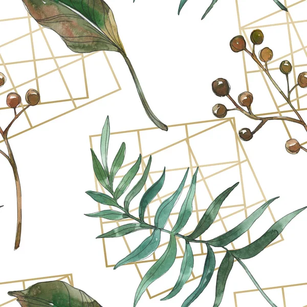 Exotic tropical hawaiian summer. Palm beach tree leaves. Watercolor illustration set. Watercolour drawing fashion aquarelle isolated. Seamless background pattern. Fabric wallpaper print texture.