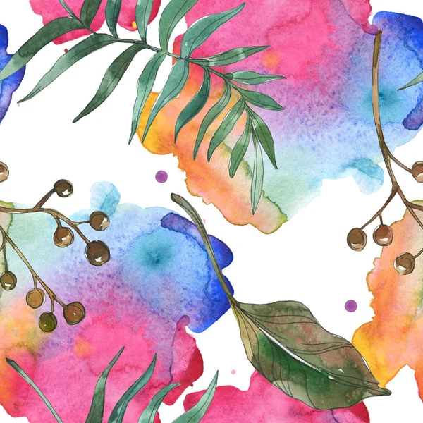 Exotic tropical hawaiian summer. Palm beach tree leaves. Watercolor illustration set. Watercolour drawing fashion aquarelle isolated. Seamless background pattern. Fabric wallpaper print texture.