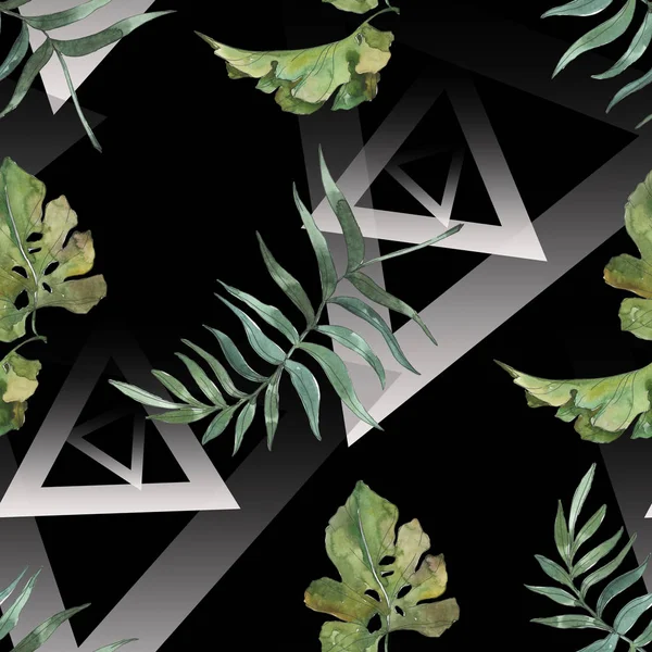 Exotic tropical hawaiian summer. Palm beach tree leaves. Watercolor illustration set. Watercolour drawing fashion aquarelle isolated. Seamless background pattern. Fabric wallpaper print texture.