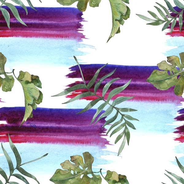 Exotic tropical hawaiian summer. Palm beach tree leaves. Watercolor illustration set. Watercolour drawing fashion aquarelle isolated. Seamless background pattern. Fabric wallpaper print texture.
