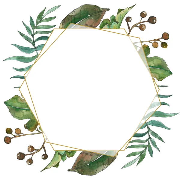 Exotic tropical hawaiian summer. Palm beach tree leaves. Watercolor background illustration set. Watercolour drawing fashion aquarelle isolated. Frame border ornament square.