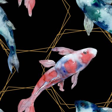 Benekli su sualtı renkli balık ayarlayın. Kızıldeniz ve egzotik balıkları içinde. Suluboya resim kümesi. Suluboya çizim moda aquarelle. Sorunsuz arka plan deseni. Kumaş duvar kağıdı yazdırma.