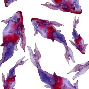 Su Balık seti. Kızıldeniz ve egzotik balıkları içinde: Goldfish. Suluboya resim kümesi. Suluboya çizim moda aquarelle. Sorunsuz arka plan deseni. Kumaş duvar kağıdı yazdırma doku.