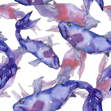 Su Balık seti. Kızıldeniz ve egzotik balıkları içinde: Goldfish. Suluboya resim kümesi. Suluboya çizim moda aquarelle. Sorunsuz arka plan deseni. Kumaş duvar kağıdı yazdırma doku.
