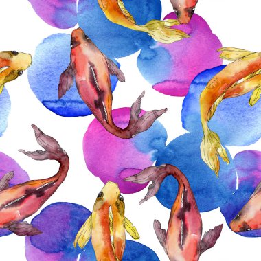 Su Balık seti. Kızıldeniz ve egzotik balıkları içinde: Goldfish. Suluboya resim kümesi. Suluboya çizim moda aquarelle. Sorunsuz arka plan deseni. Kumaş duvar kağıdı yazdırma doku.
