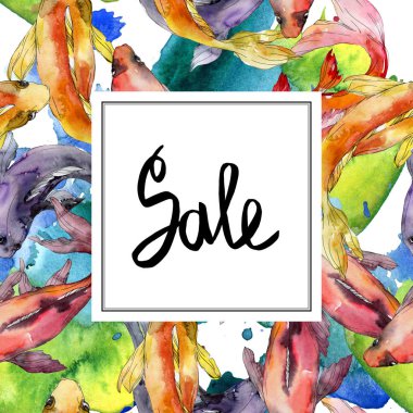 Su sualtı tropikal balık seti. Kızıldeniz ve egzotik balıkları içinde: Goldfish. Suluboya arka plan illüstrasyon küme. Suluboya çizim moda aquarelle izole. Çerçeve kenarlığı süsleme Meydanı.