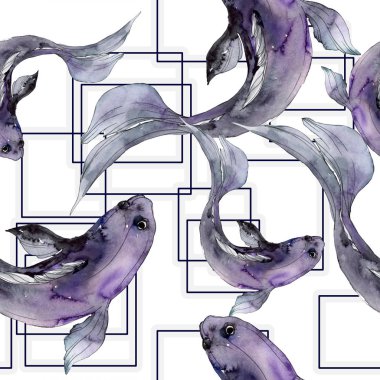 Su Balık seti. Kızıldeniz ve egzotik balıkları içinde: Goldfish. Suluboya resim kümesi. Suluboya çizim moda aquarelle. Sorunsuz arka plan deseni. Kumaş duvar kağıdı yazdırma doku.