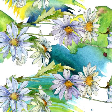 Papatya yeşil yaprakları suluboya resim, sorunsuz arka plan deseni