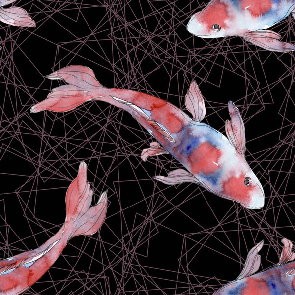 Пятнистая водная подводная красочная рыба. Красное море и экзотические рыбы внутри. Набор акварельных рисунков. Акварель для рисования акварелью. Бесшовный рисунок фона. Тканевая печать
.