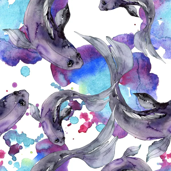 水生の魚セット 紅海と内部のエキゾチックな魚 水彩イラスト セット 水彩描画ファッション Aquarelle シームレスな背景パターン 壁紙印刷手触りの生地 — ストック写真