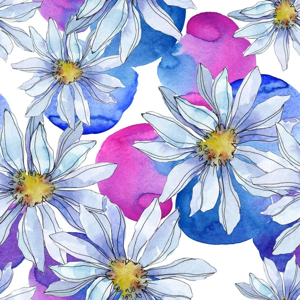 Marguerites Avec Des Feuilles Vertes Illustration Aquarelle Motif Fond Sans — Photo