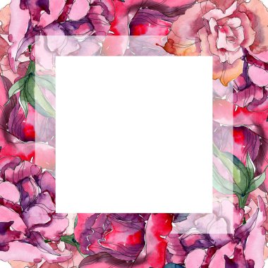 Kırmızı ve pembe Gül botanik çiçek. Vahşi bahar yaprak izole kır çiçeği. Suluboya arka plan illüstrasyon küme. Suluboya çizim moda aquarelle. Çerçeve kenarlığı süsleme Meydanı.