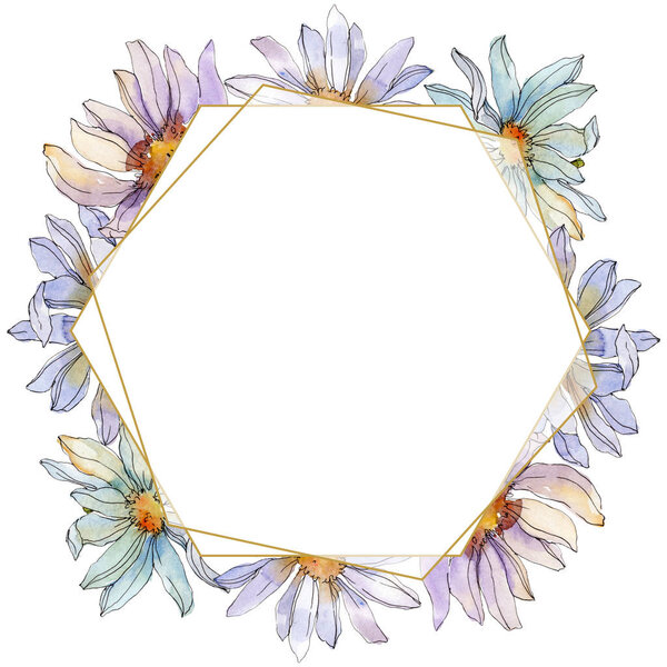 ромашки и маргаритки с зелеными листьями акварелью набор иллюстраций, рамка украшения границы с копировальным пространством
