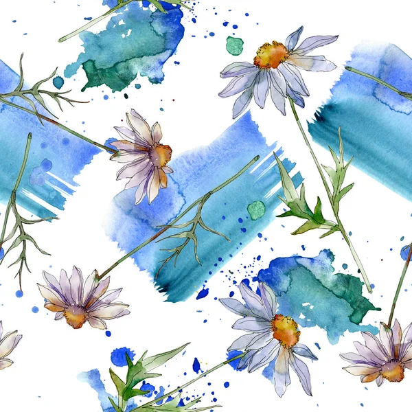 Camomilles Avec Des Feuilles Vertes Illustration Aquarelle Motif Fond Sans — Photo