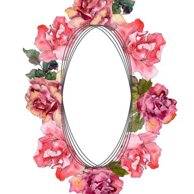 Pembe Gül botanik çiçek. Vahşi bahar yaprak izole kır çiçeği. Suluboya arka plan illüstrasyon küme. Suluboya çizim moda aquarelle izole. Çerçeve kenarlığı süsleme Meydanı.