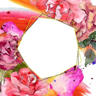 Pembe Gül botanik çiçek. Vahşi bahar yaprak izole kır çiçeği. Suluboya arka plan illüstrasyon küme. Suluboya çizim moda aquarelle izole. Çerçeve kenarlığı süsleme Meydanı.