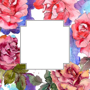 Pembe Gül botanik çiçek. Vahşi bahar yaprak izole kır çiçeği. Suluboya arka plan illüstrasyon küme. Suluboya çizim moda aquarelle izole. Çerçeve kenarlığı süsleme Meydanı.