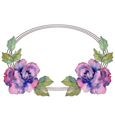 Gül botanik çiçek. Vahşi bahar yaprak izole kır çiçeği. Suluboya arka plan illüstrasyon küme. Suluboya çizim moda aquarelle. Çerçeve kenarlığı süsleme Meydanı.