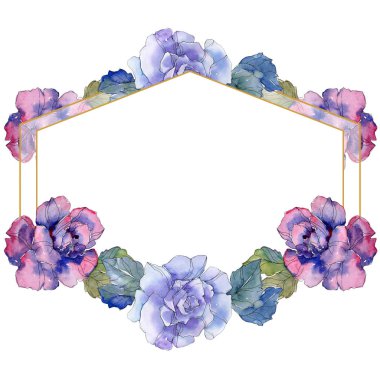 Gül botanik çiçek. Vahşi bahar yaprak izole kır çiçeği. Suluboya arka plan illüstrasyon küme. Suluboya çizim moda aquarelle. Çerçeve kenarlığı süsleme Meydanı.