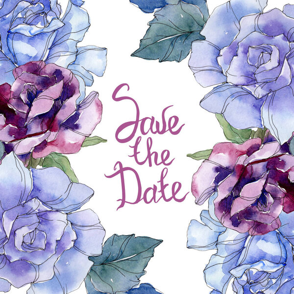 rose floral botanical flower. Wild spring leaf wildflower isolated. Watercolor background illustration set. Watercolour drawing fashion aquarelle. Frame border ornament square.