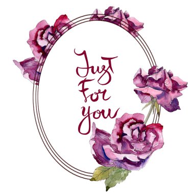 Mor gül çiçek botanik çiçekler. Vahşi bahar yaprak izole kır çiçeği. Suluboya arka plan illüstrasyon küme. Suluboya çizim moda aquarelle. Çerçeve kenarlığı süsleme Meydanı.