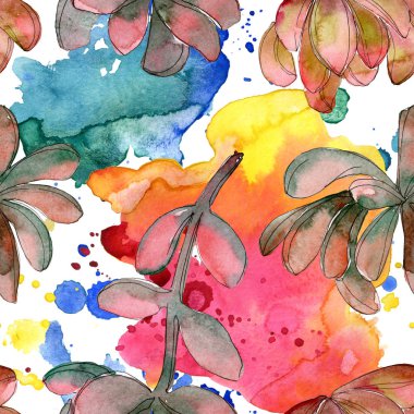 Orman etli çiçek. Bahar yaprak izole kır çiçeği. Suluboya resim kümesi. Suluboya çizim moda aquarelle. Sorunsuz arka plan deseni. Kumaş duvar kağıdı yazdırma doku.