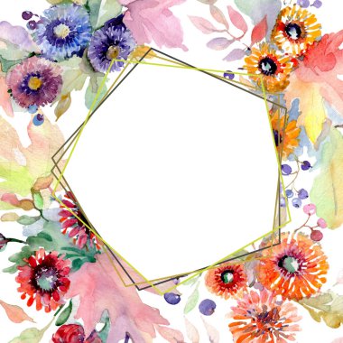 Buket çiçek botanik çiçekler. Vahşi bahar yaprak izole kır çiçeği. Suluboya arka plan illüstrasyon küme. Suluboya çizim moda aquarelle izole. Çerçeve kenarlığı süsleme Meydanı.