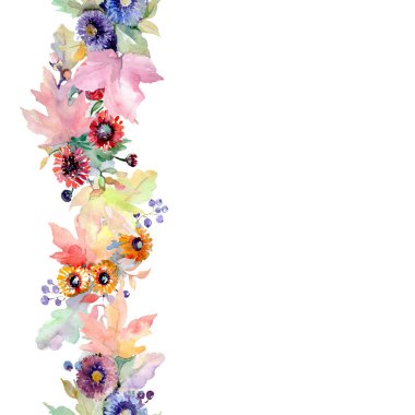 Buket çiçek botanik çiçekler. Vahşi bahar yaprak izole kır çiçeği. Suluboya arka plan illüstrasyon küme. Suluboya çizim moda aquarelle izole. Çerçeve kenarlığı süsleme Meydanı.