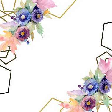 Buket çiçek botanik çiçekler. Vahşi bahar yaprak izole kır çiçeği. Suluboya arka plan illüstrasyon küme. Suluboya çizim moda aquarelle izole. Çerçeve kenarlığı süsleme Meydanı.