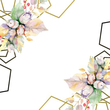 Sonbahar orman meyve buketi. Vahşi bahar yaprak izole. Suluboya arka plan illüstrasyon küme. Suluboya çizim moda aquarelle izole. Çerçeve kenarlığı kristal süsleme Meydanı.
