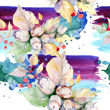Sonbahar orman meyve buketi. Vahşi bahar yaprak izole. Suluboya resim kümesi. Suluboya çizim moda aquarelle izole. Sorunsuz arka plan deseni. Kumaş duvar kağıdı yazdırma doku.