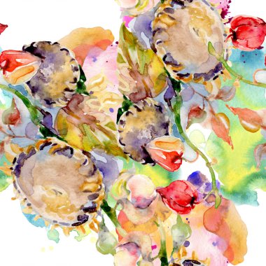 Sonbahar orman meyve buketi. Vahşi bahar yaprak izole. Suluboya resim kümesi. Suluboya çizim moda aquarelle izole. Sorunsuz arka plan deseni. Kumaş duvar kağıdı yazdırma doku.