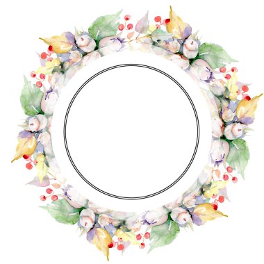 Sonbahar orman meyve buketi. Vahşi bahar yaprak izole. Suluboya arka plan illüstrasyon küme. Suluboya çizim moda aquarelle izole. Çerçeve kenarlığı süsleme Meydanı.